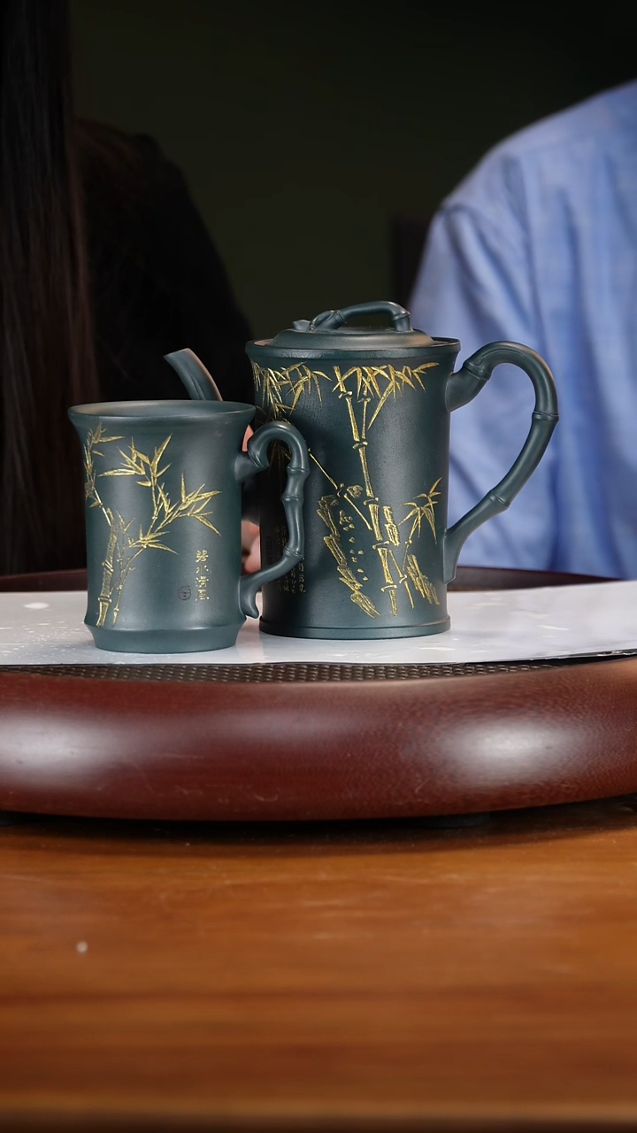 茶壶紫砂90WSY竹趣套组 老绿泥380cc