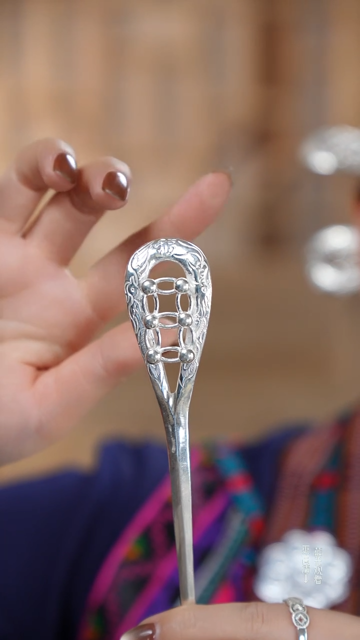 珐琅足银999龙凤福手工单脚发簪