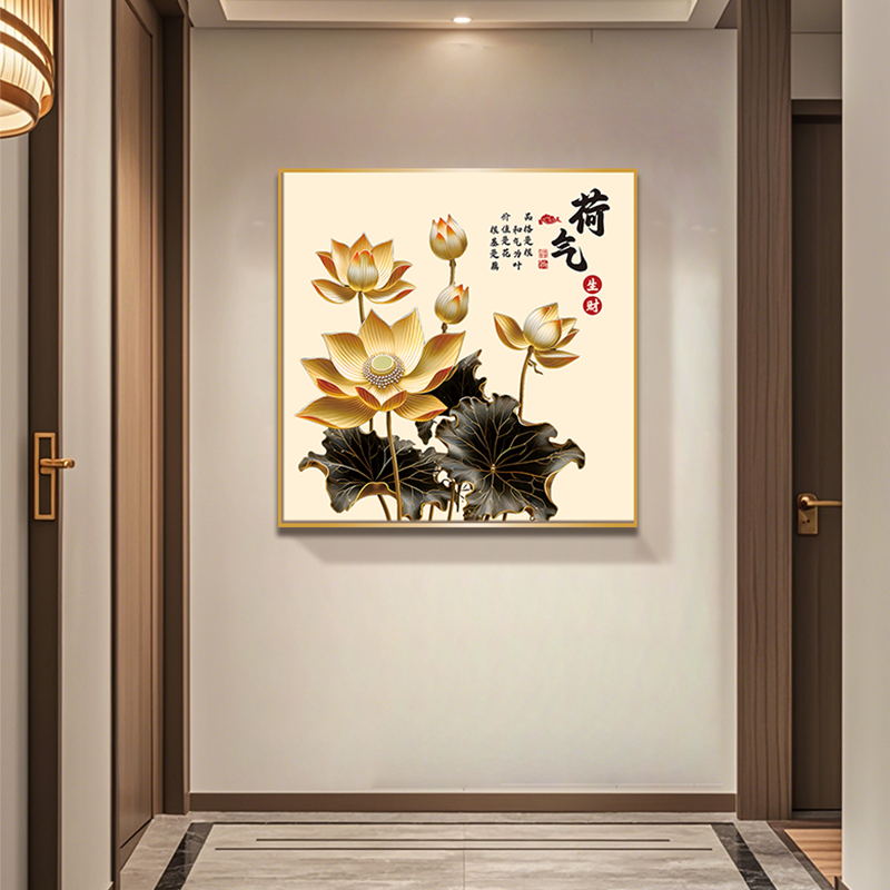 JHC31新中式和气生财图装饰画餐厅玄关墙面挂画金色边框M