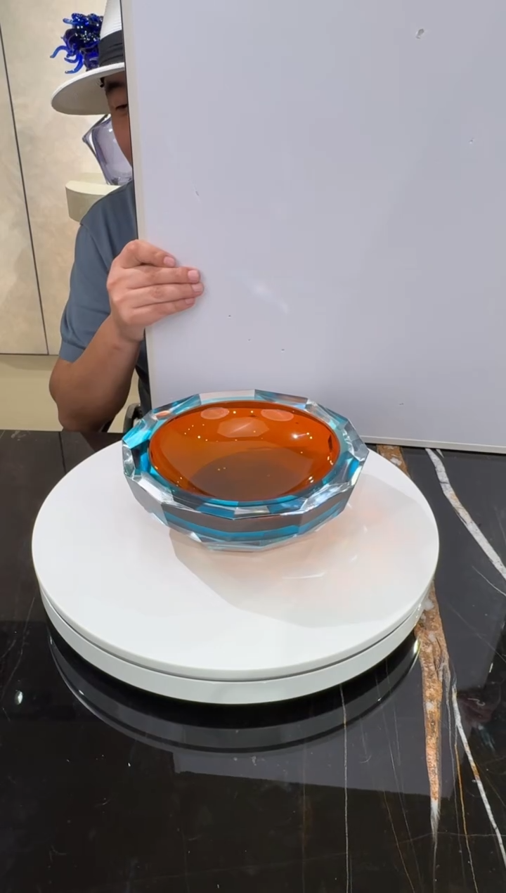 摆件酒红色宝石蓝艺术琉璃果盘