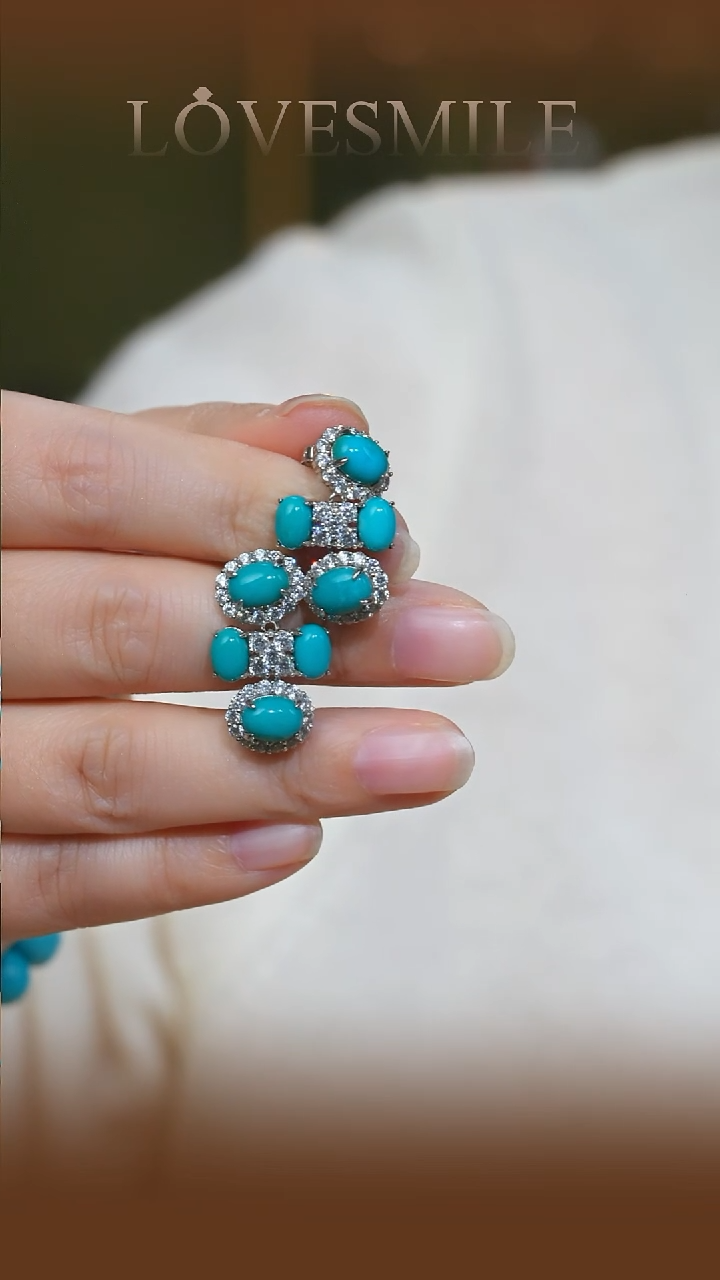 银S925镶嵌绿松石耳环039