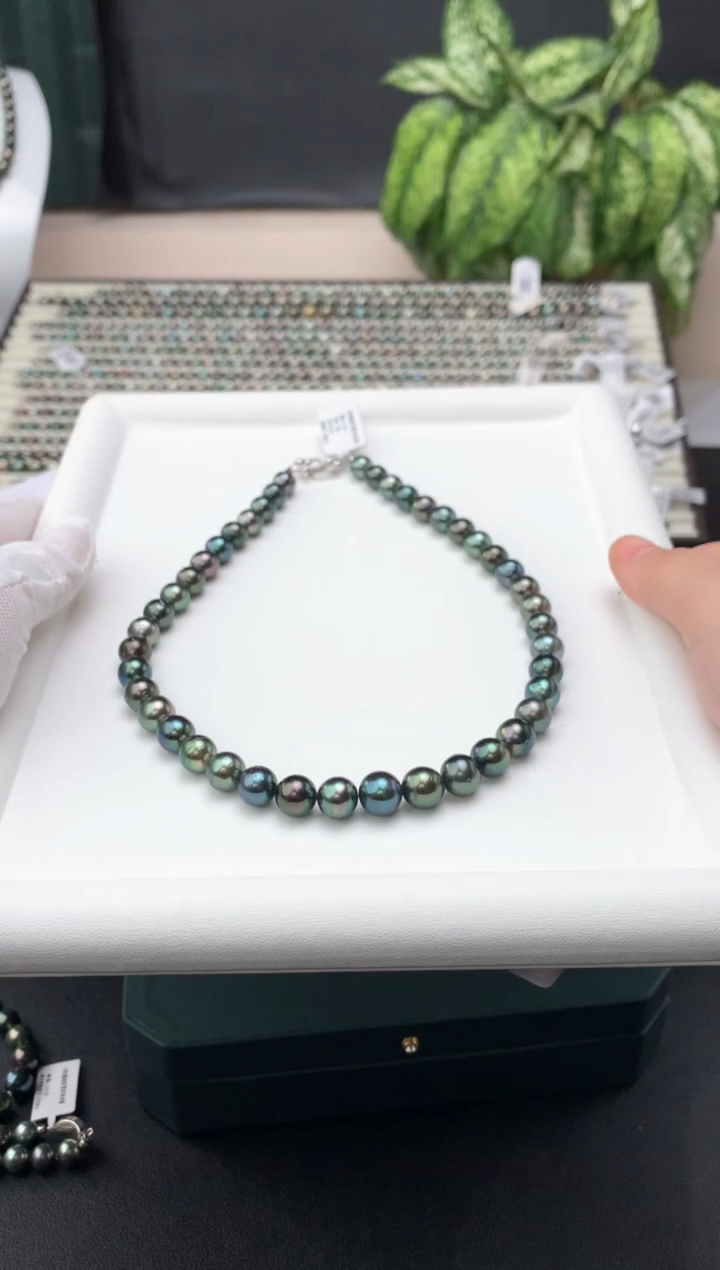 【闪购商品】海水珍珠项链银S925镶嵌海水大溪地珍珠项链 8-11