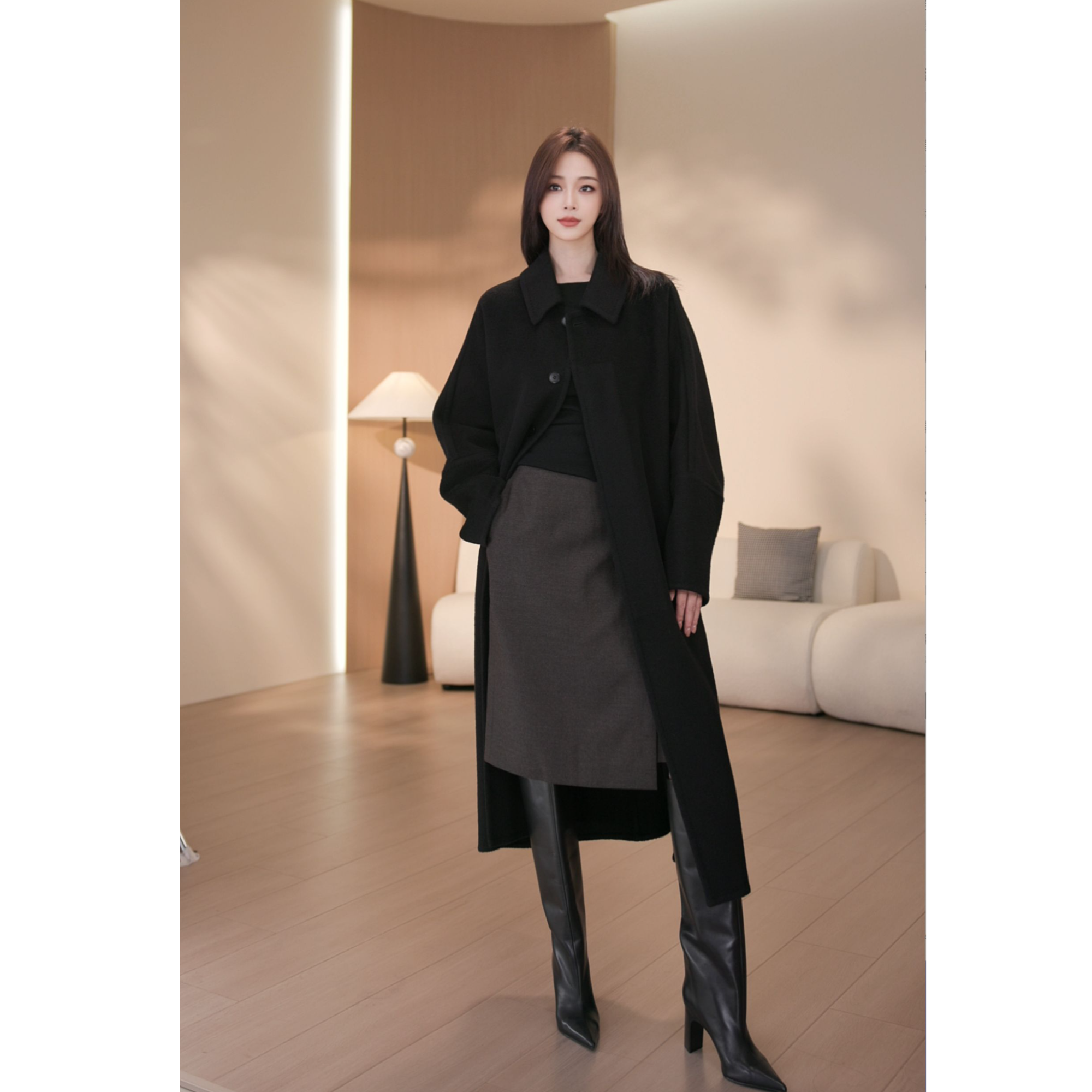 双面羊毛牦牛绒桑蚕丝大衣长款外套秋冬加厚保暖抗寒冬季8771