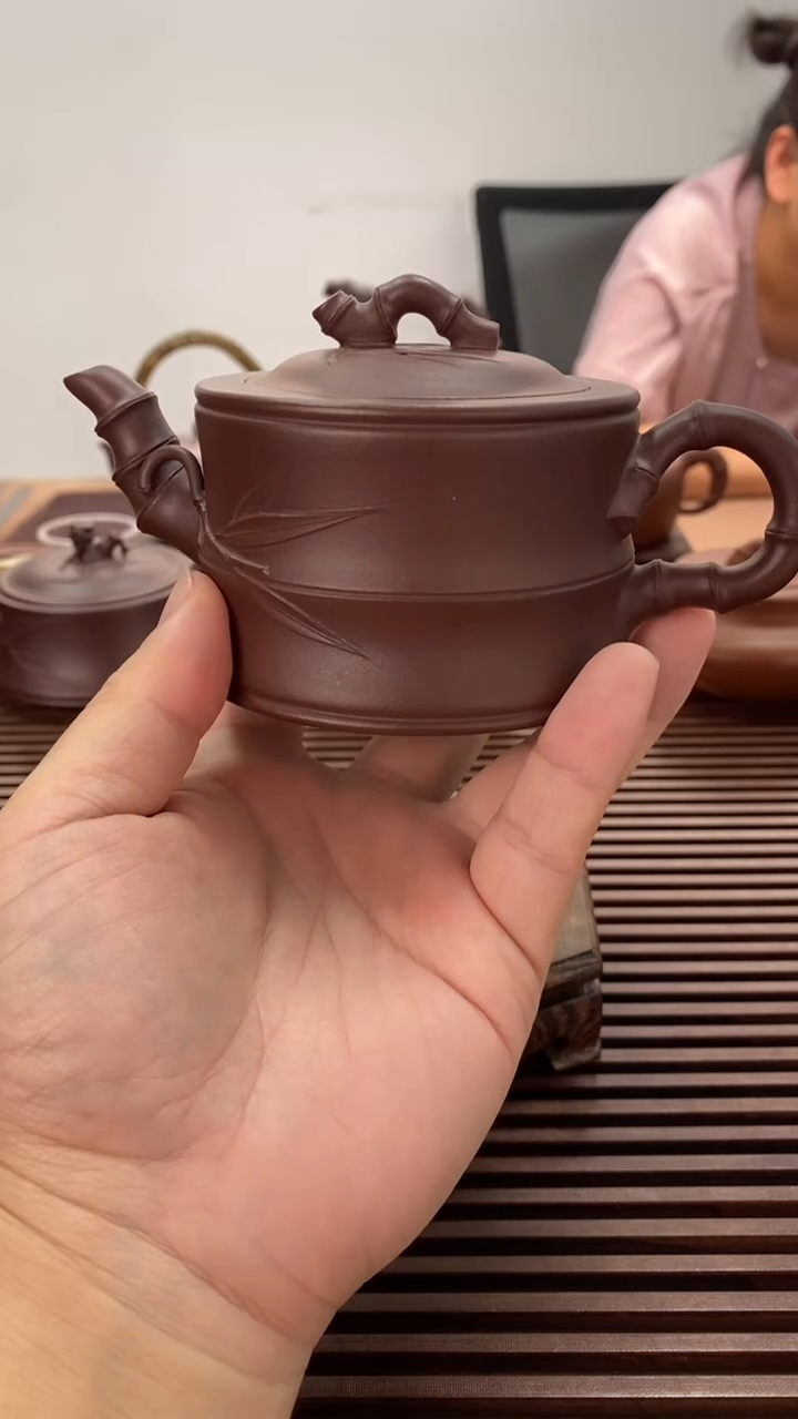 茶壶紫砂竹段200毫升紫泥
