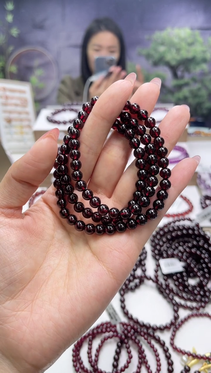 【闪购商品】石榴石手链未镶嵌石榴石多圈6mm+多样式发一