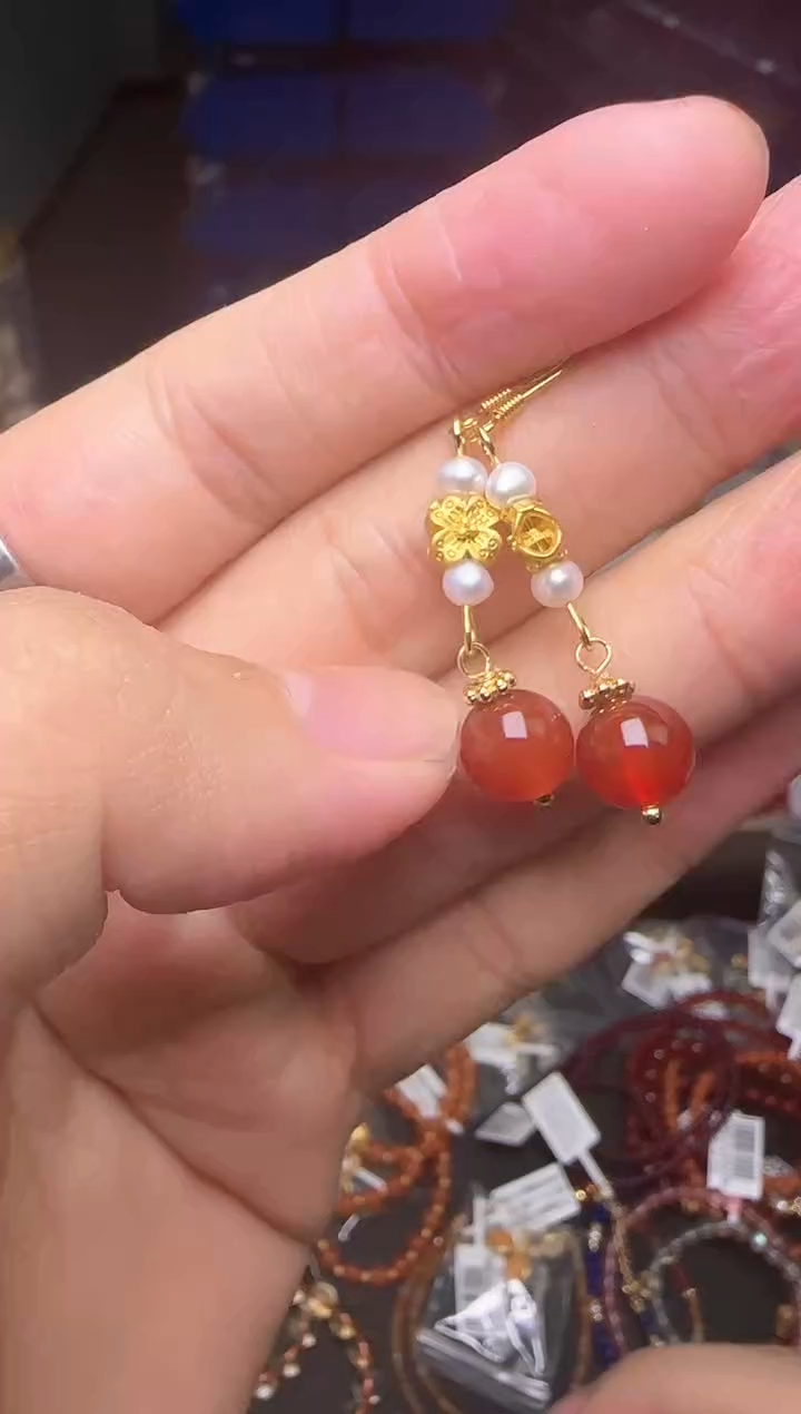 【闪购商品】玛瑙/玉髓耳钉未镶嵌红玛瑙耳钉