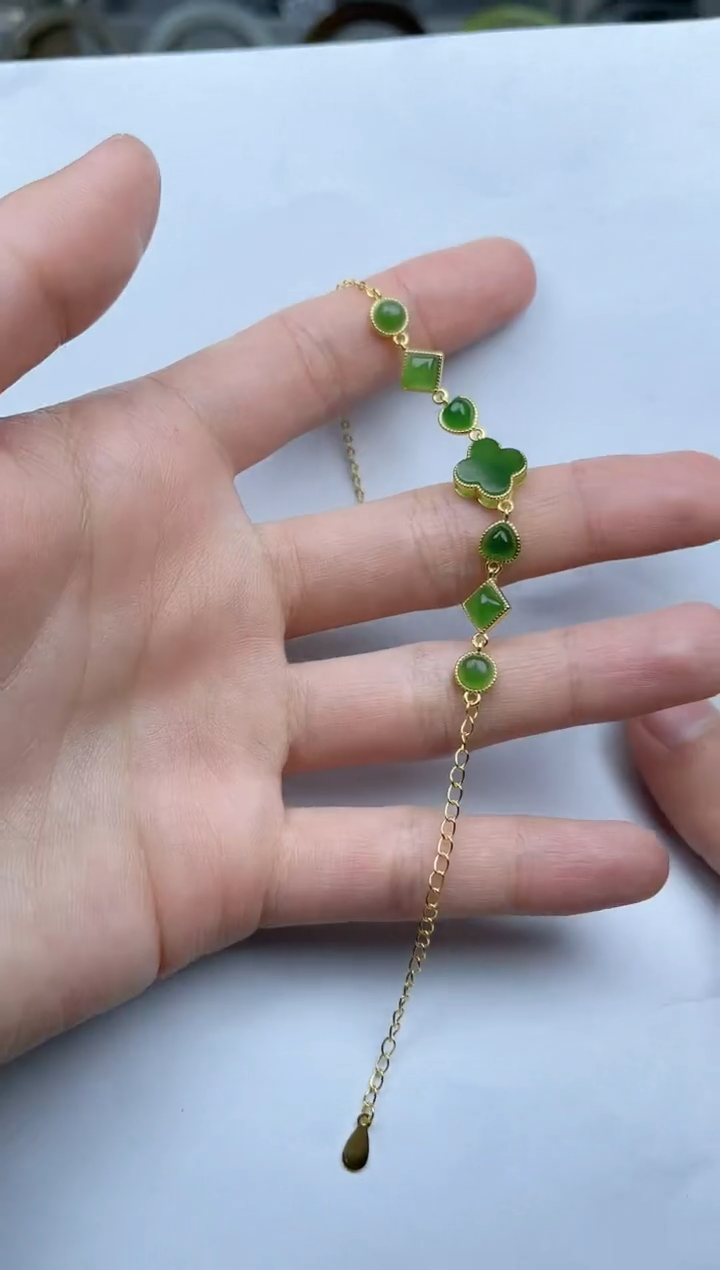 【闪购商品】和田玉手链银S925镶嵌四叶草kk