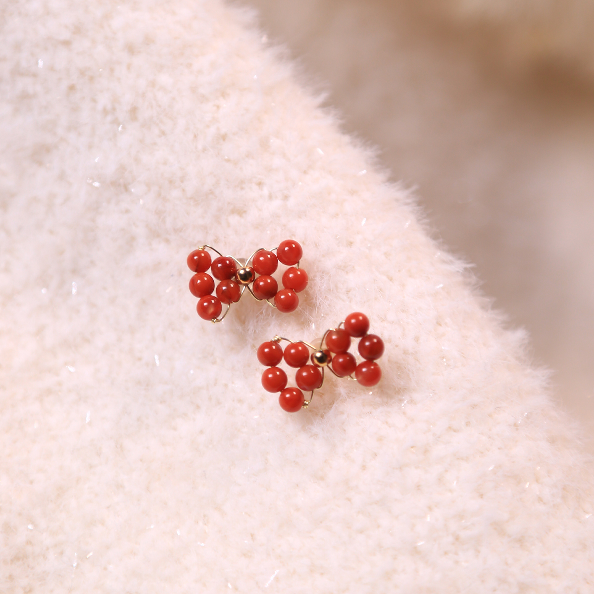 南红耳钉（耳针S925银）新年红耳环