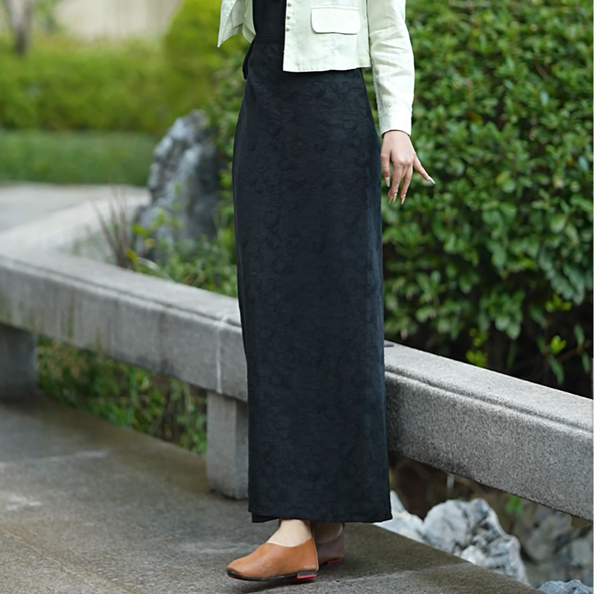 扶摇亚麻新中式SS2560一片式裹裙气质复古长款日常国风民族风提花