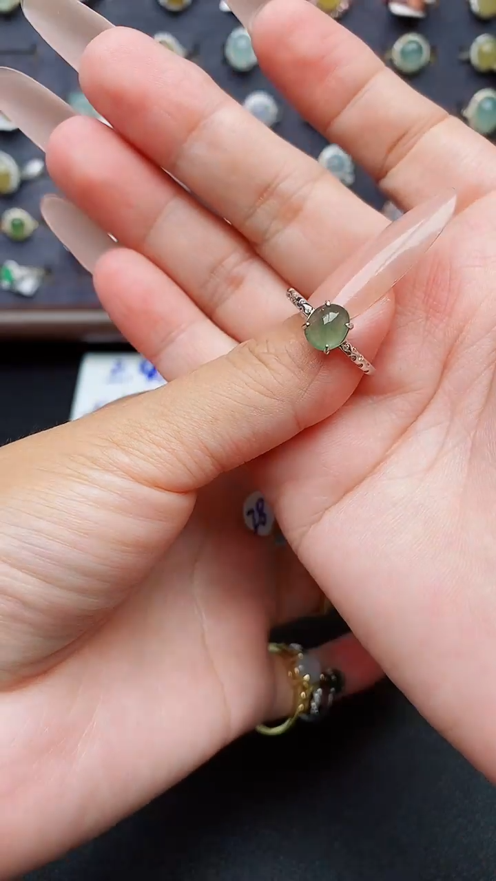银S925镶嵌戒指翡翠天然A货翡翠111 