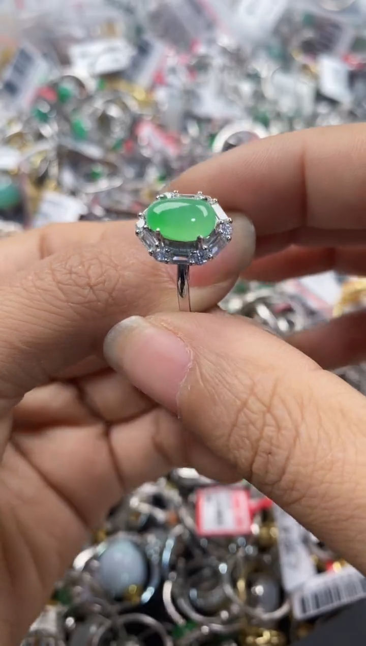 银S925镶嵌戒指翡翠10                 2