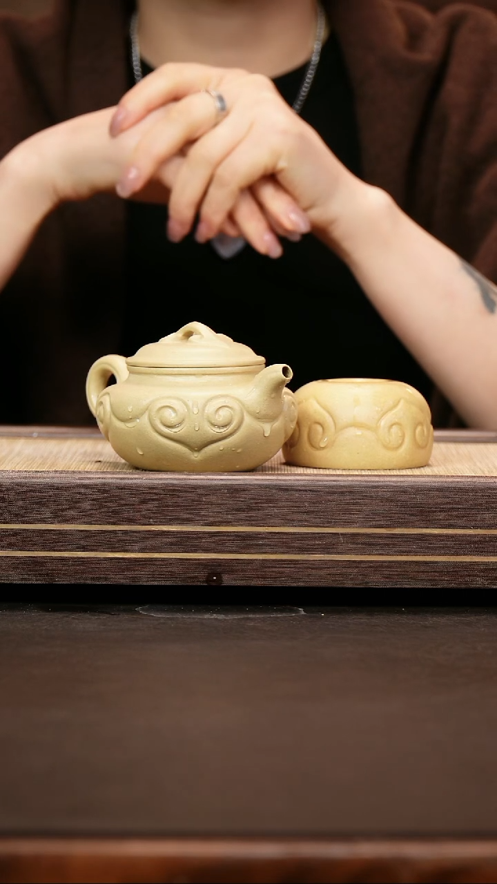 茶壶紫砂本绿 仿古如意+如意杯