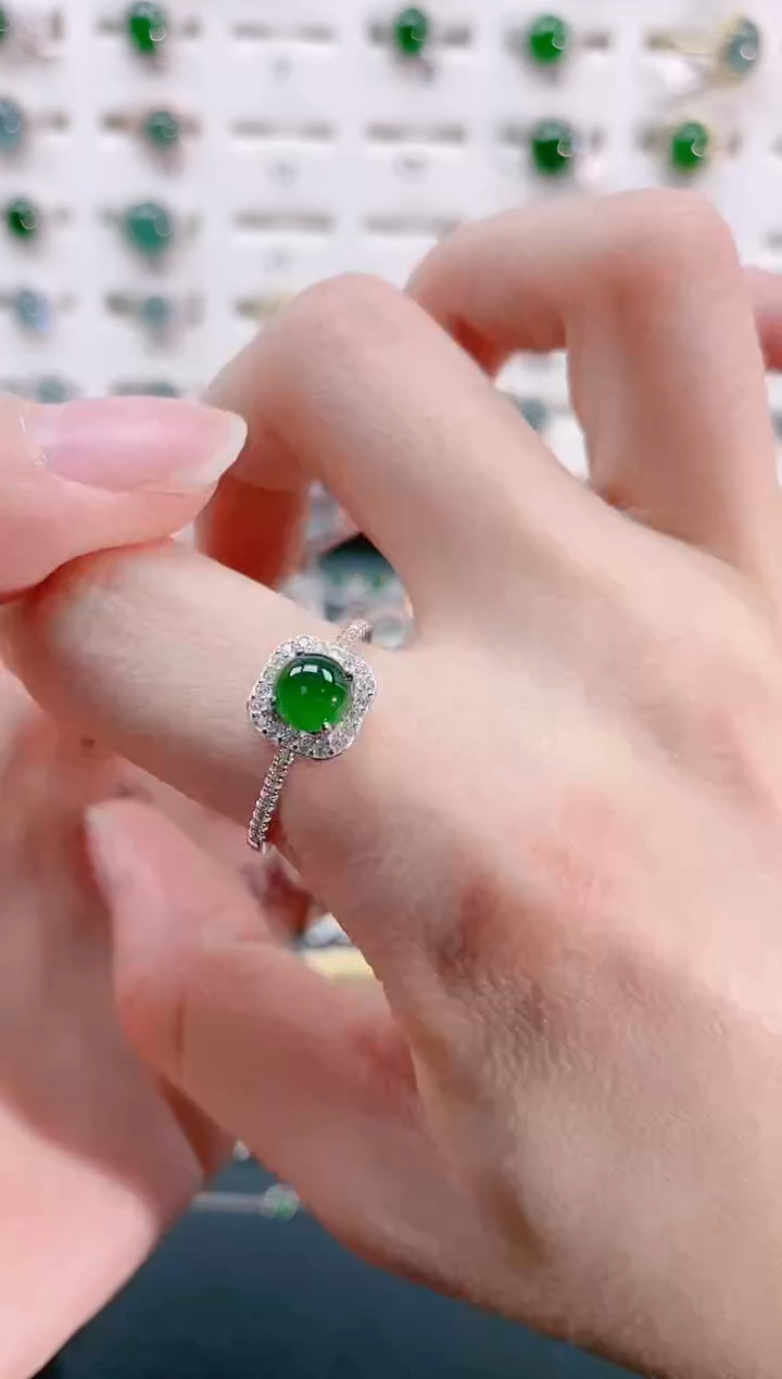 【闪购商品】翡翠戒指银S925镶嵌天然翡翠