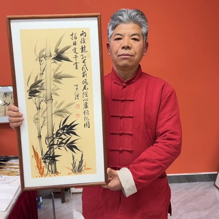 张富民手绘作品/指日定干霄（乌檀木实木框）/古宣/36*69厘米左右