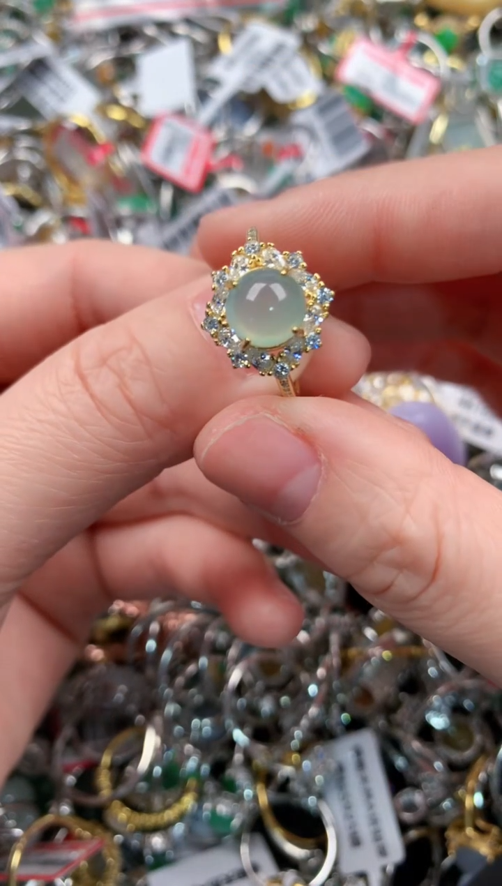 银S925镶嵌戒指翡翠444   2