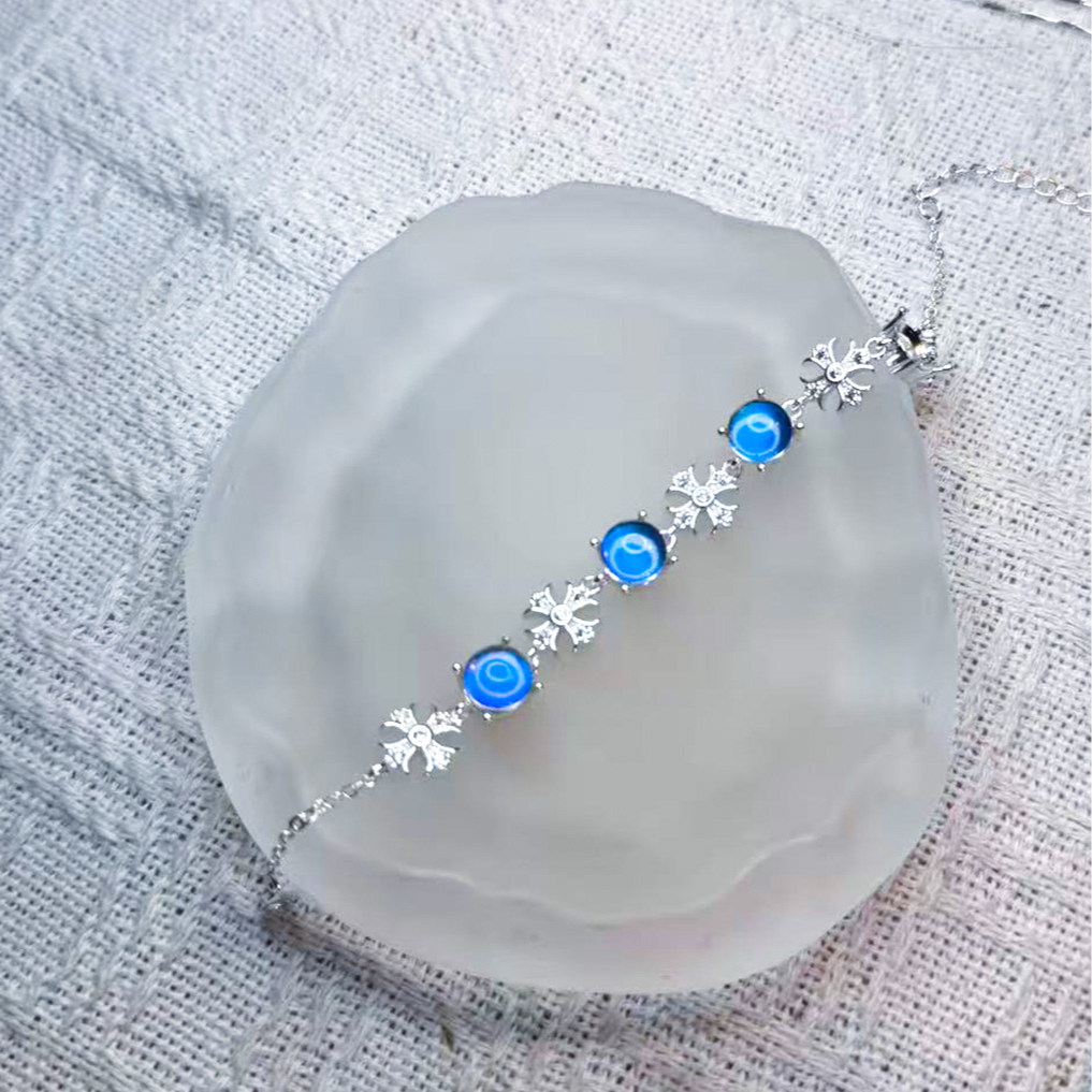 蓝闪蝶 克罗心 vintage手链 990厚银工艺