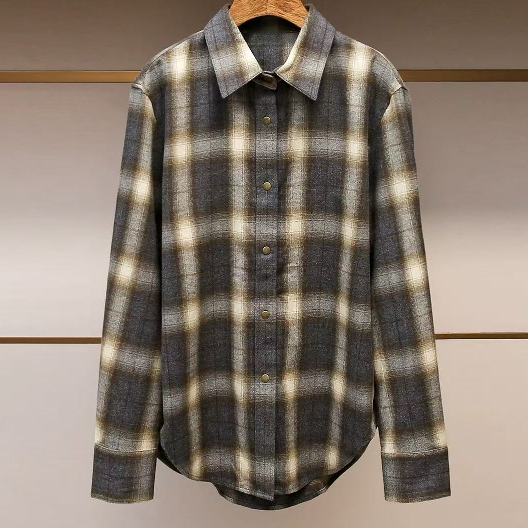 冬季新款渐变格子衬衫女百搭