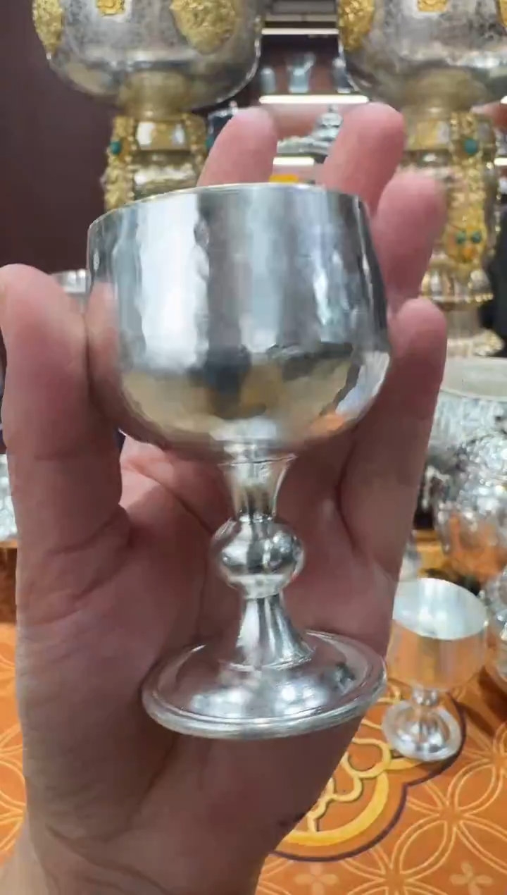 全手工锤纹经典藏式足银999高脚茶杯