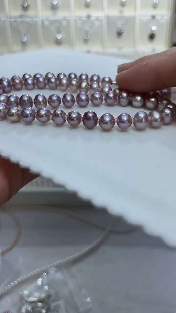 项链银S925镶嵌淡水珍珠S925银紫珠项链 无核 6-7mm