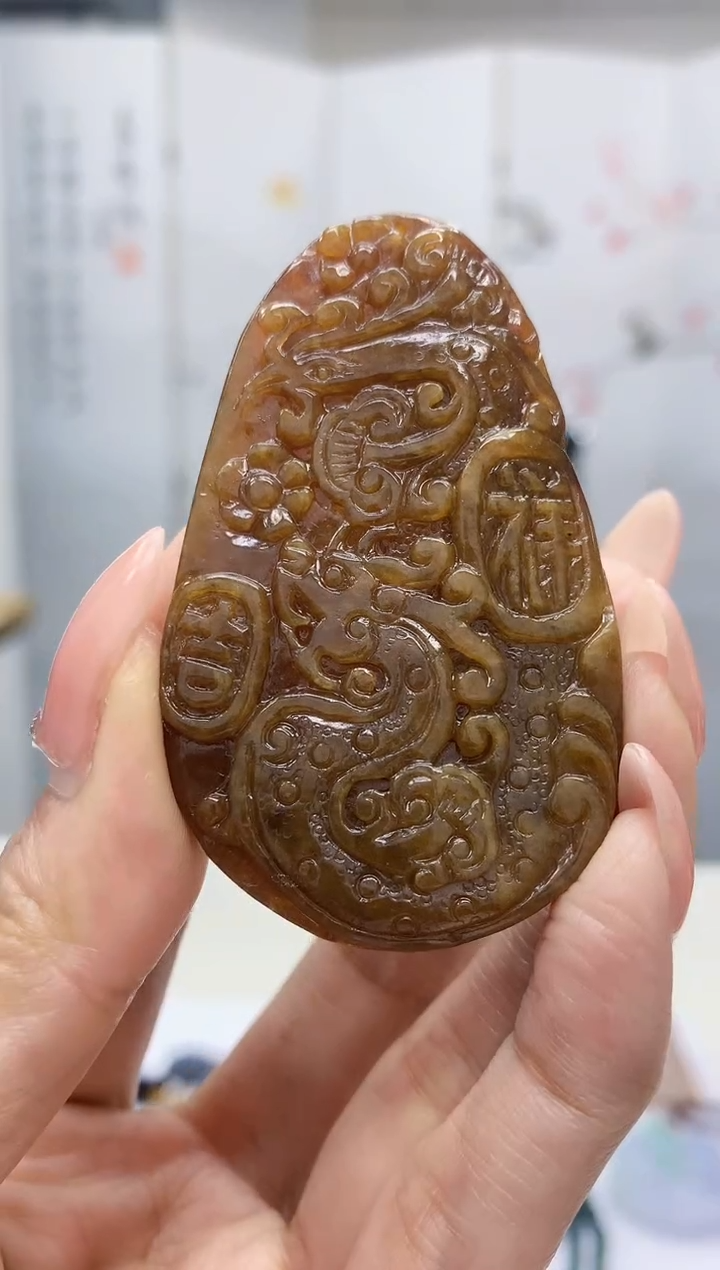 【闪购商品】定制翡翠未镶嵌5152MM-毛货挂件仿古龙凤44