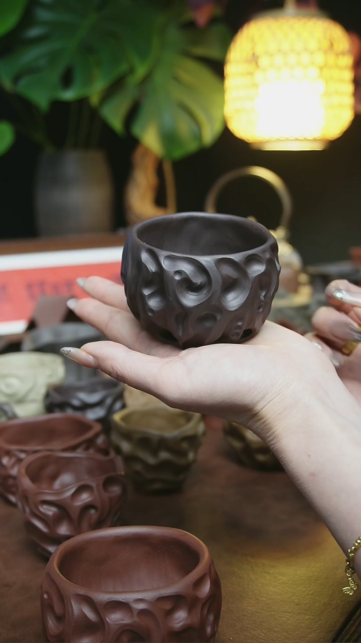 茶杯紫砂全手太湖石主人杯