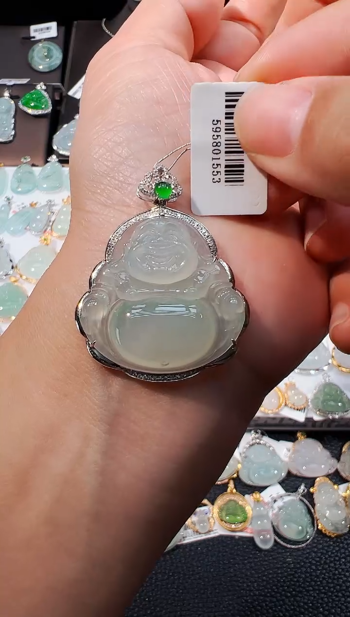 吊坠(不含链)18K金镶嵌翡翠佛公吊坠1553