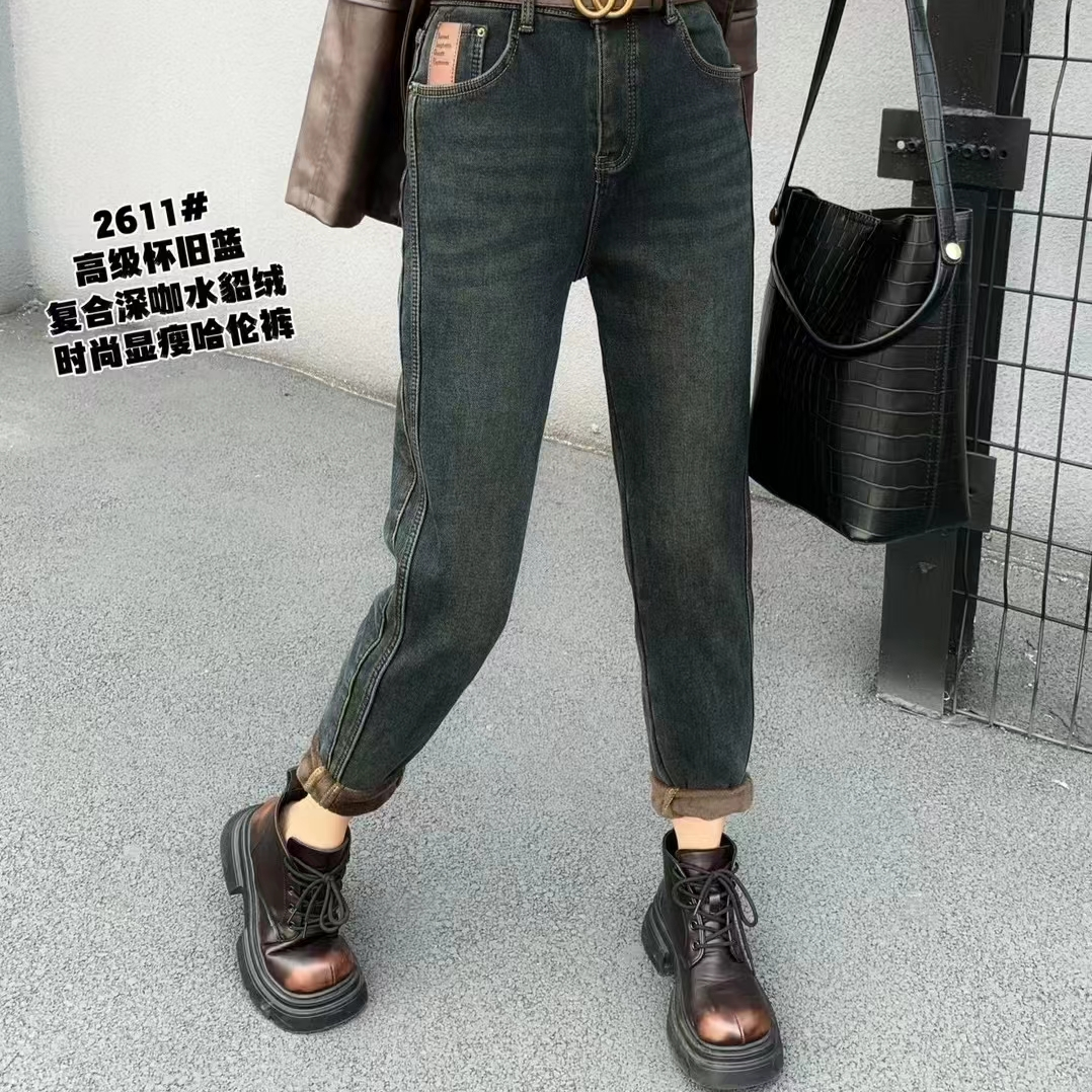 格姐家~2611冬季加绒显瘦哈伦牛仔裤
