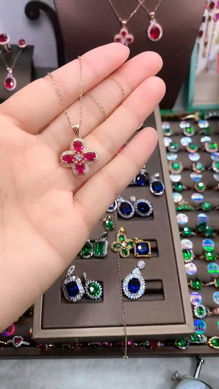 【闪购商品】红宝石吊坠(赠链)银S925镶嵌玫瑰金