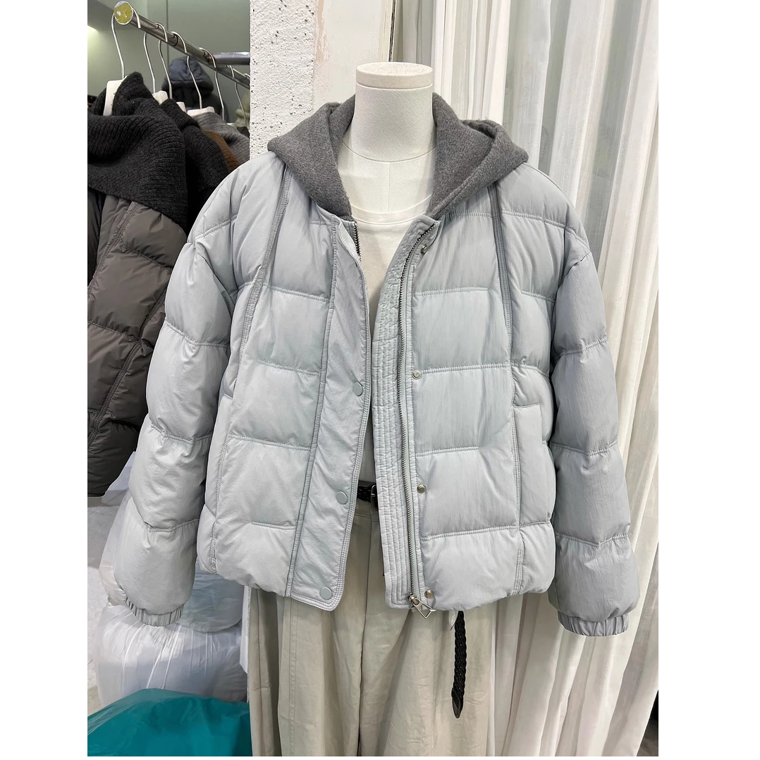 欧货高端拼接连帽棉服冬季新款2025短款保暖面包服外套