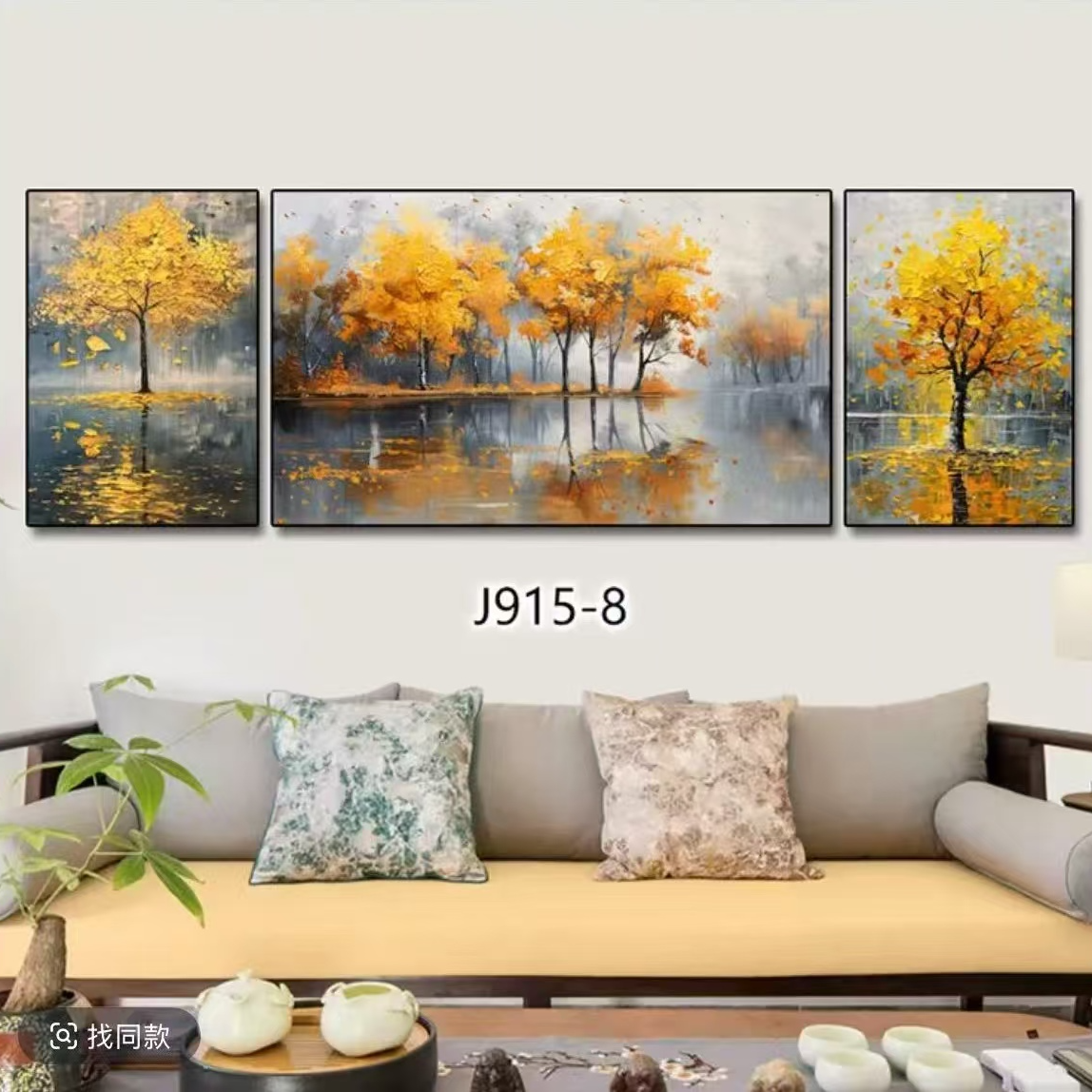 【枫林树】现代简约客厅装饰画沙发背景墙三联挂画晶瓷镶钻工艺