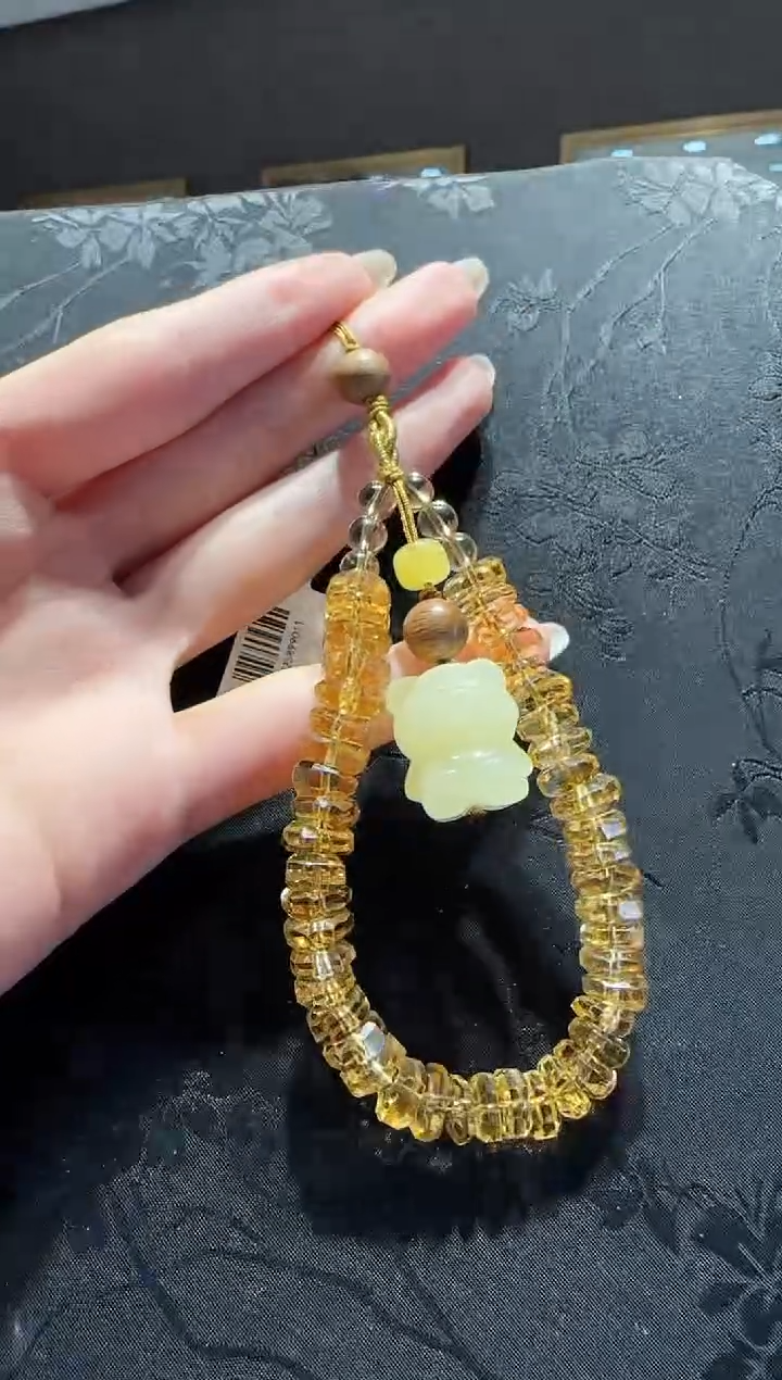 【闪购商品】黄晶手机链未镶嵌黄水晶蜜蜡小熊手机链