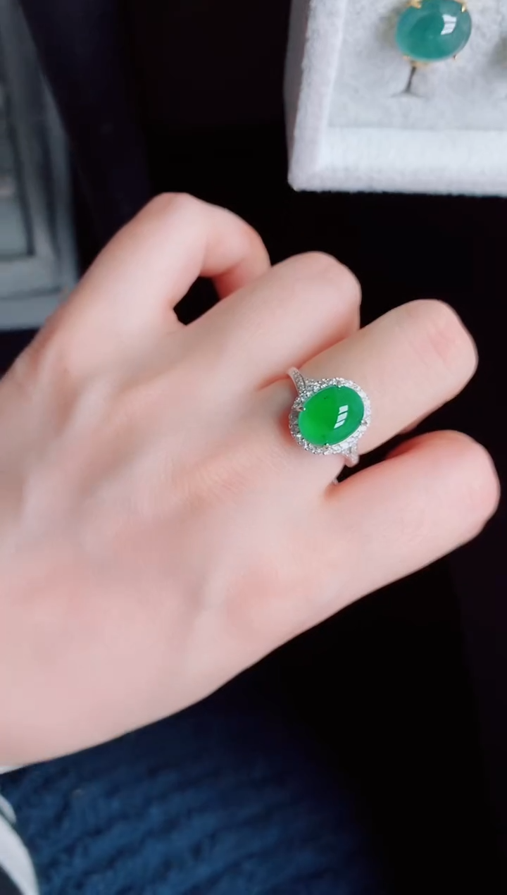 【闪购商品】翡翠戒指银S925镶嵌天然a货翡翠63