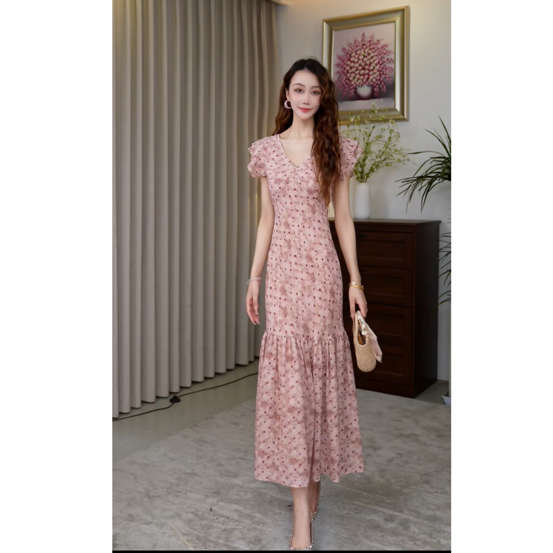 Hangsixiang.小爽【粉黛】海边度假法式连衣裙86586