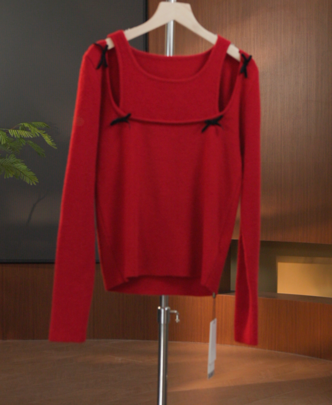 805-6608红  气质长袖针织开衫时尚显瘦休闲百搭