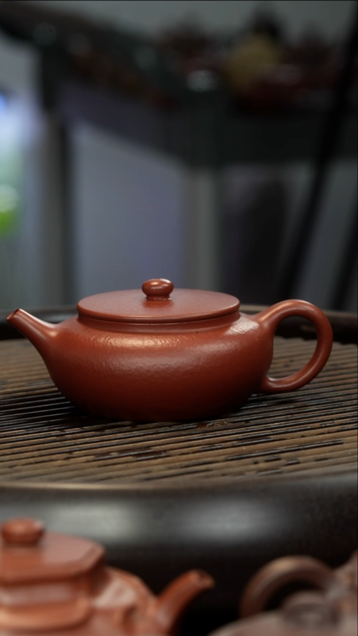 茶壶紫砂波*15目粗砂朱泥全手 扁承壶