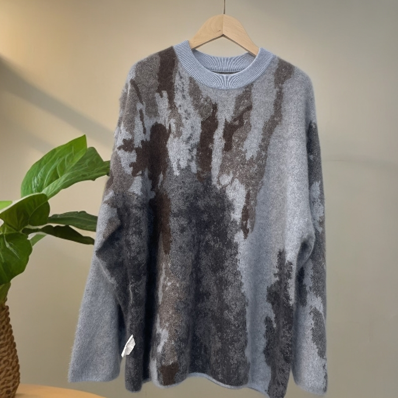 厚款女油画一件过冬百搭提花宽松女士羊绒衫上衣时尚休闲加厚秋冬