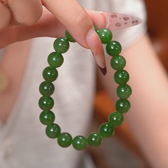 和田玉冰底辣阳绿碧玉9.5mm-10mm手串 KT25101750