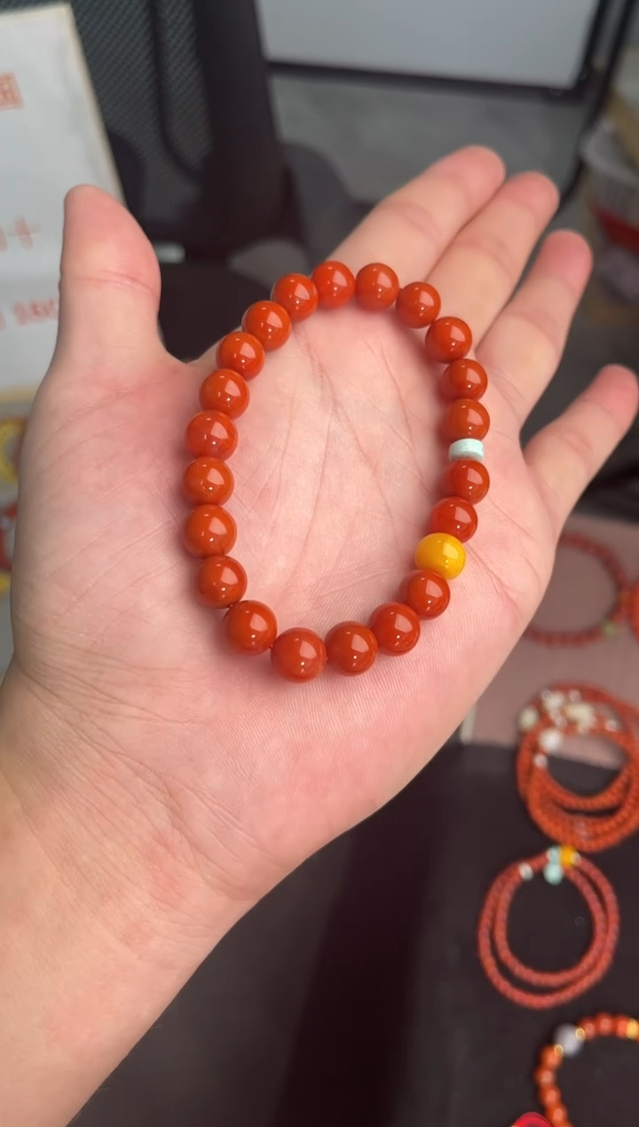 未镶嵌手串南红玛瑙南红单圈蜜蜡手串QF-A441（多样性发一）