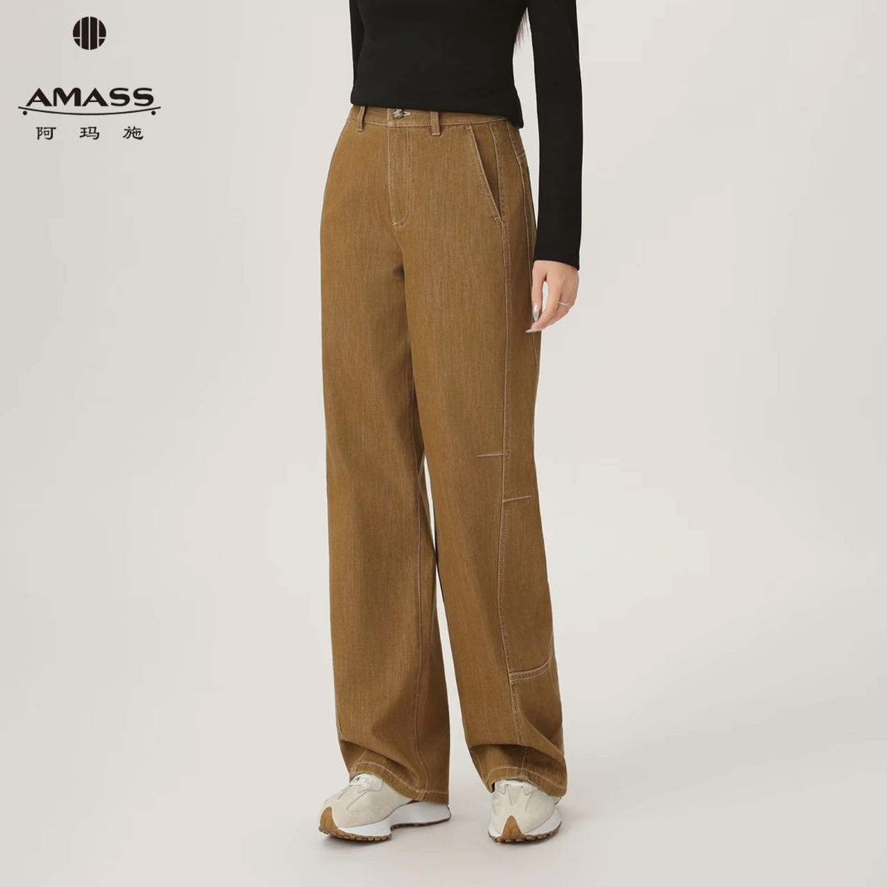 AMASS/阿玛施老钱风秋季高腰牛仔裤裤子秋冬宽松直筒裤510032