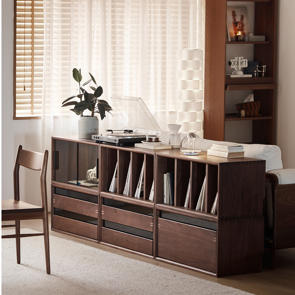 续写家具实木书柜黑胡桃木自由组合柜北欧电视柜储物落地模块柜子