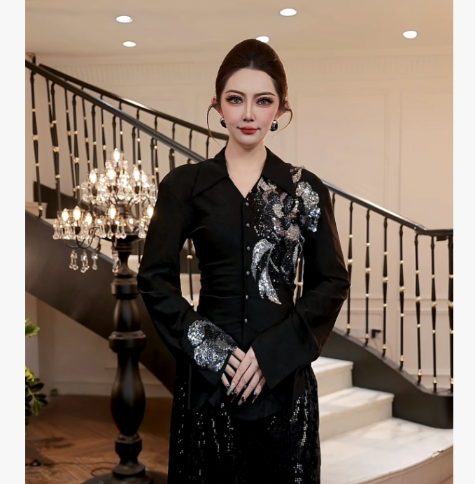 【FUNANI】 时尚轻奢法式修身显瘦刺绣原创设计感衬衫上衣X2531666A