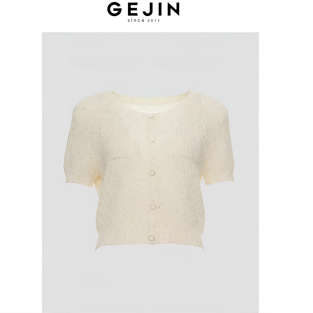 GEJIN/歌锦2025夏季新款时尚百搭薄款双色花纱针织短袖9212560198