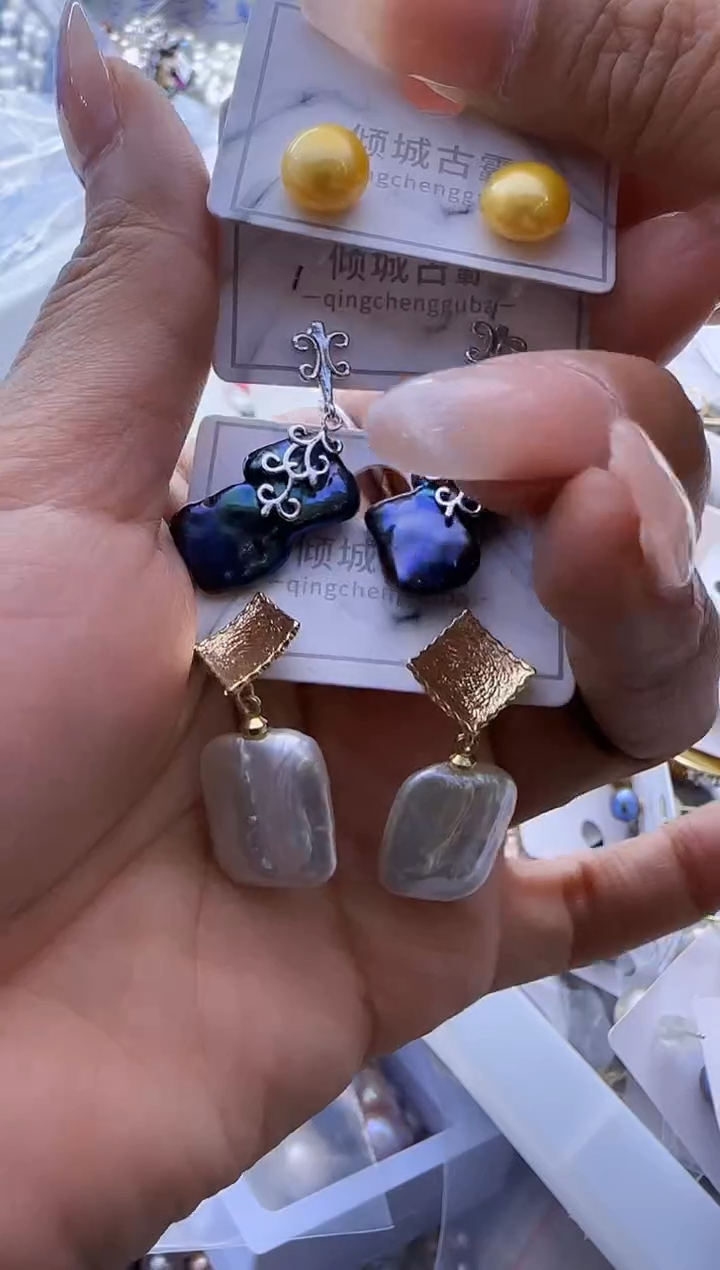 【闪购商品】淡水珍珠耳饰3个银S925镶嵌683