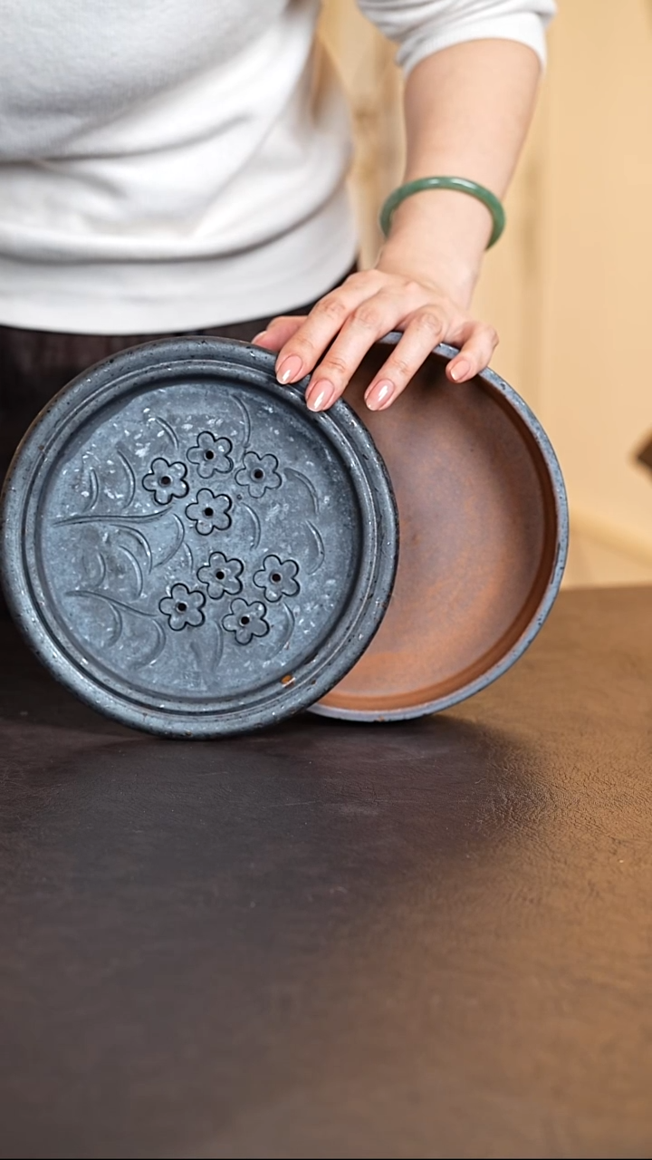 圆形花柴烧紫砂茶盘