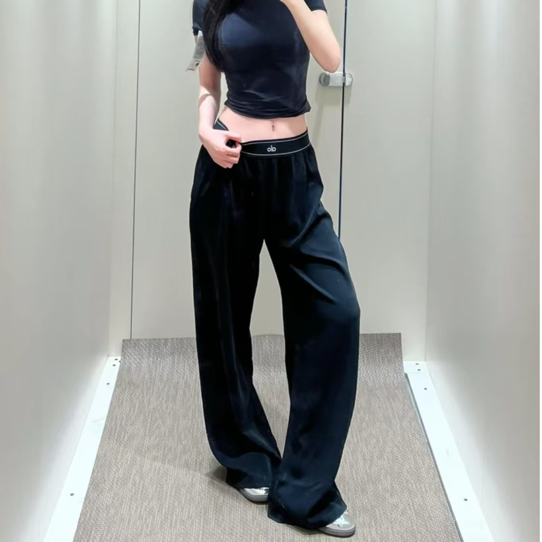 alo速干运动阔腿裤反光休闲宽松直筒裤长裤春夏轻薄新款女显瘦