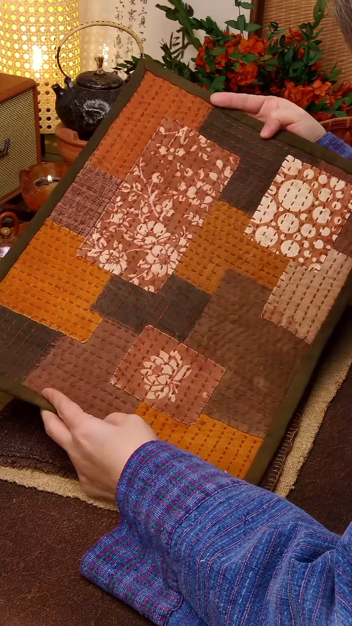 Cici手作刺子绣柿染壶垫杯垫-759