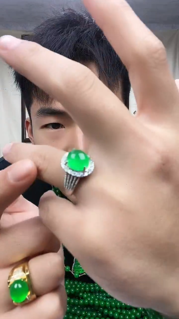 银S925镶嵌戒指翡翠J05