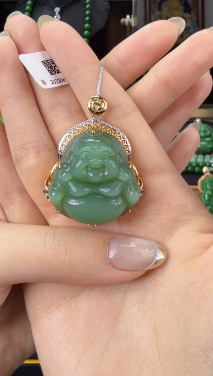 【闪购商品】和田玉（碧玉）吊坠(不含链)18K金镶嵌