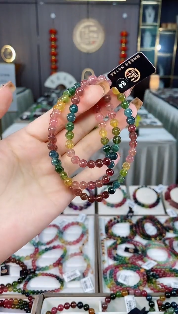 老矿碧玺色标彩虹透体三圈手串5mm+未镶嵌碧玺dan多样性发货一条