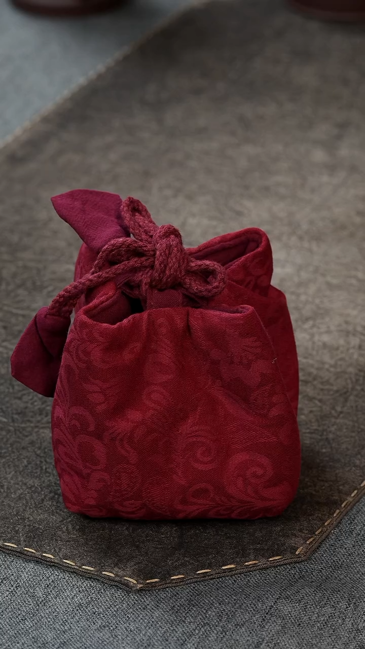 【闪购商品】紫砂茶壶红色棉麻壶袋